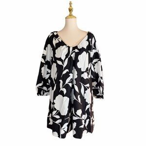 Kate Spade Rose Poplin Mini Dress Size L Black and White Pop Art Resortwear